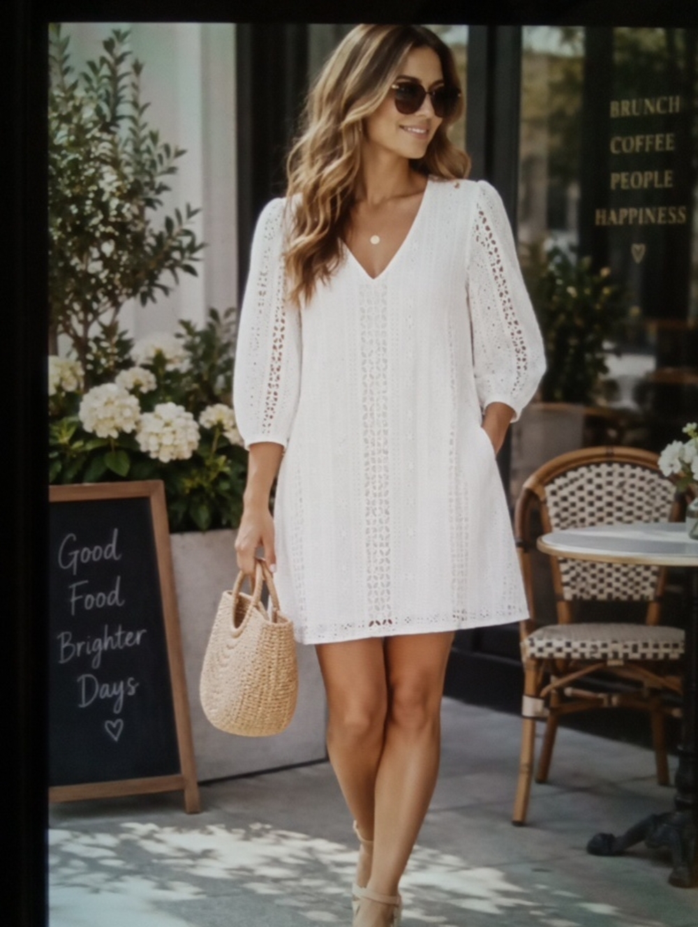 Evereve Presley Eyelet Embroidered Mini Dress Cotton Lined V Neck Womens S